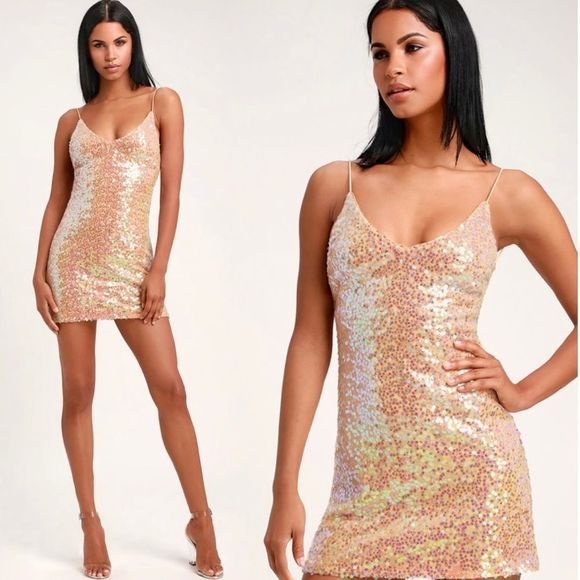 Lulus Dresses & Skirts - Peach Iridescent Backless Sequin Mini Dress NWT XL